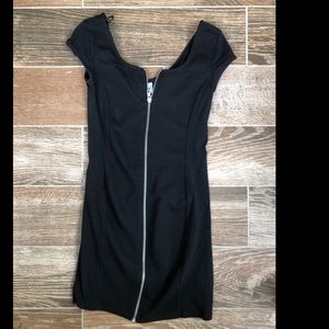 Front zip black mini dress